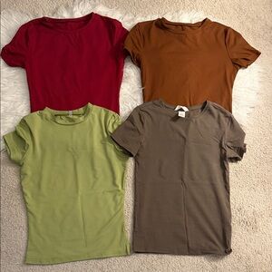 Set of Four Short Sleeve T-Shirts in Red, Brown, Green, and Tan